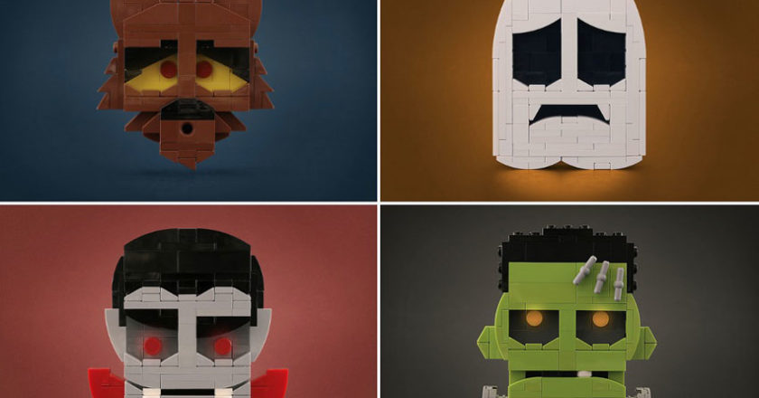 Werewolf, ghost, vampire and Frankenstein's monster LEGO creations by Tyler