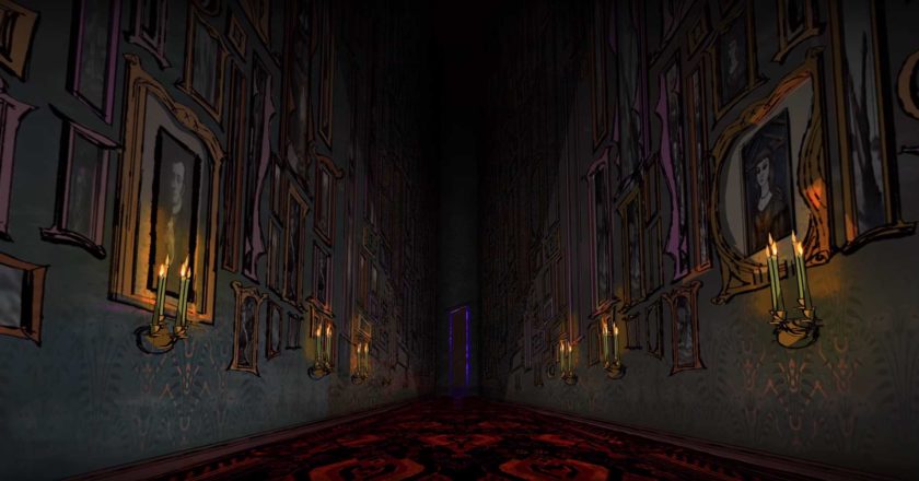 Picture lined corridor from the Haunted Mansion animated series intro