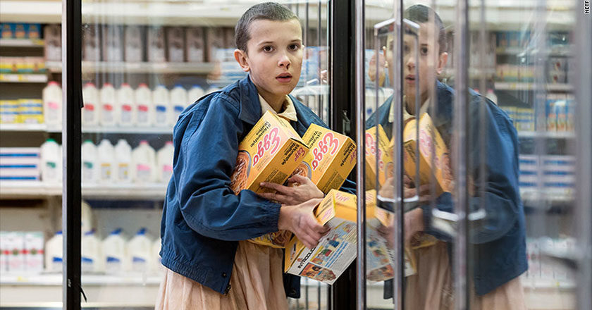 Eleven stealing Eggos in Stranger Things