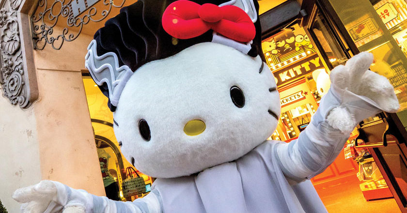 Hello Kitty dressed as the Bride of Frankenstein