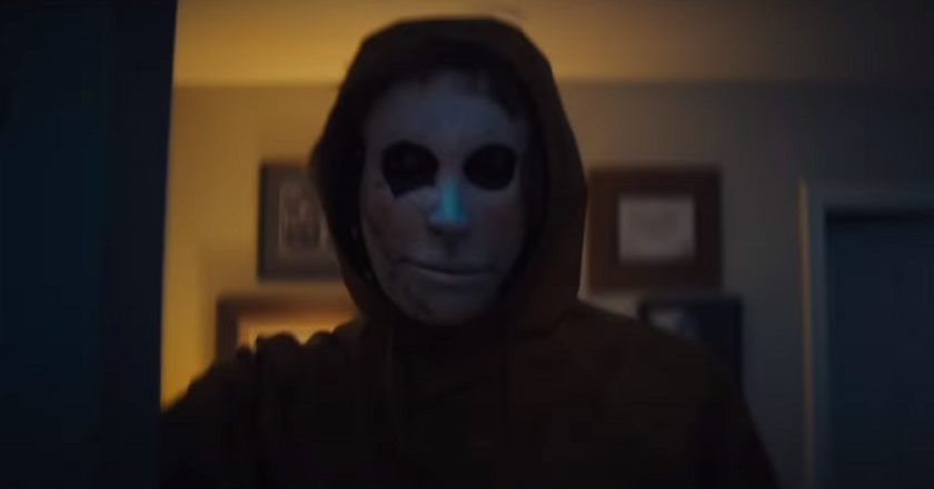 Still of the masked intruder from the Killer Skin Olay ad