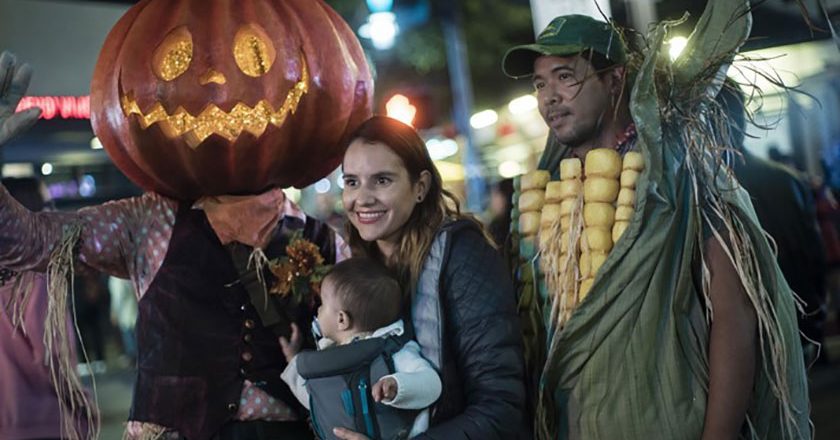 A family in costume during Haunted Little Tokyo