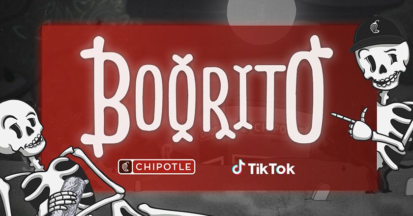 Boorito promotional image featuring skeletons and the Chipotle and TikTok logos