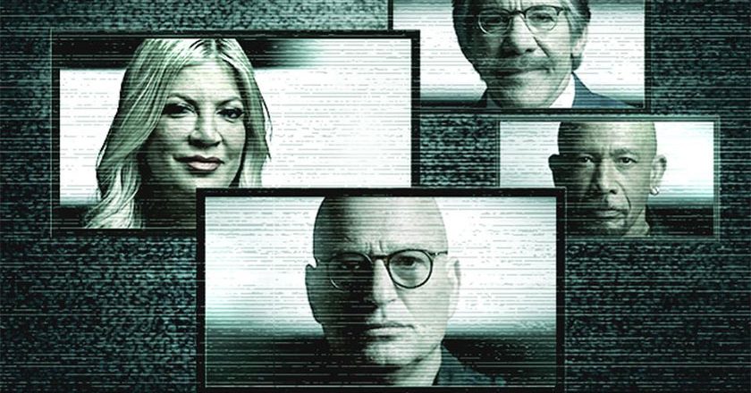 Tori Spelling, Howie Mandel, Geraldo Rivera, and Montel Williams in key art for "Famously Afraid"