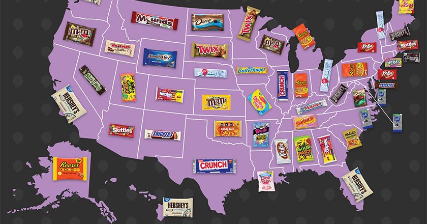 Influenster 2019 Halloween Candy Favorites map