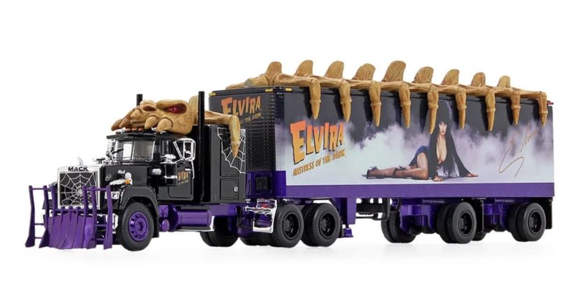 Elvira, Mistress of the Dark 1/64 scale Mack® Super-Liner 60" Flat Top Sleeper & 40' Vintage Trailer