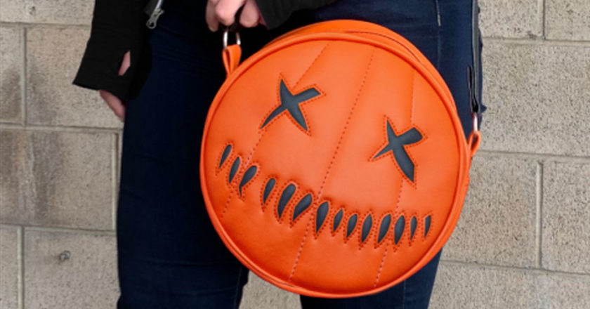 Closeup of the Trick or Treat Studios Trick 'r Treat Sam O Lantern unlit bag