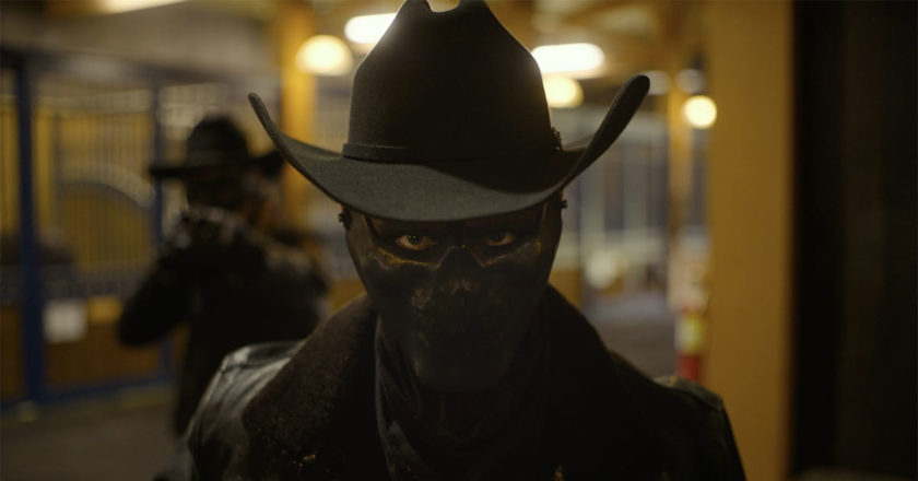 Masked cowboy in all black from "The Forever Purge"