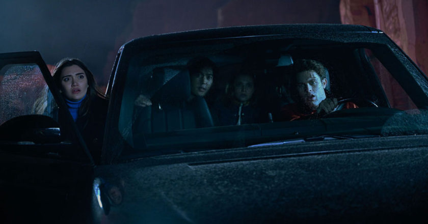 Daniela Nieves as Lissa Dragomir, André Dae Kim as Christian Ozera, Mia McKenna-Bruce as Mia Karp, and Joseph Ollman as Jesse Zeklos in Vampire Academy