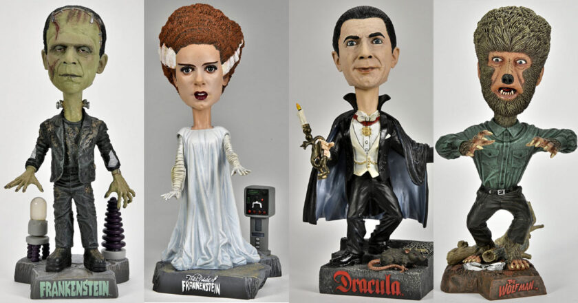 Frankenstein, Bride of Frankenstein, Dracula, and Wolf Man Head Knockers