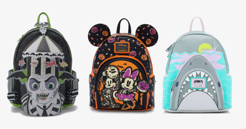 Beetlejuice, Mickey and Minnie, and Jaws Loungefly mini backpacks