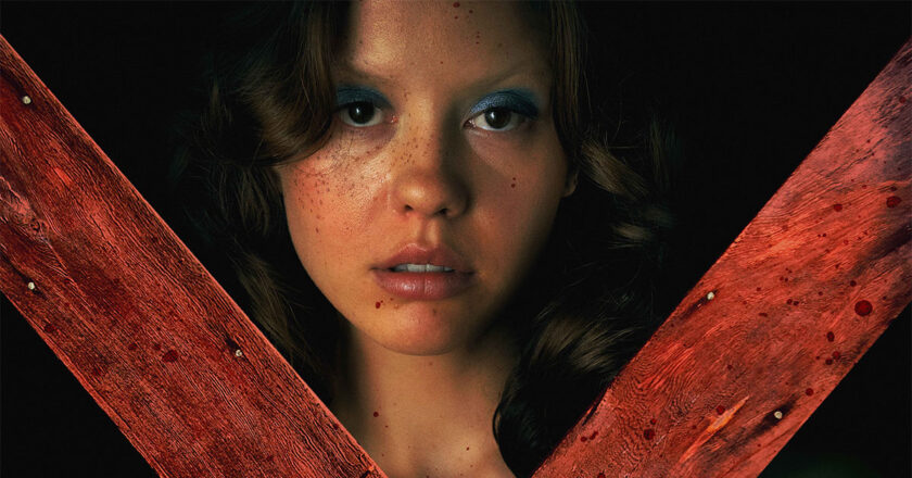 Mia Goth as Maxine from the "X" movie poster