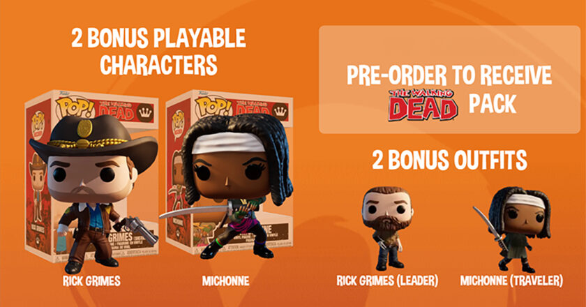 Rick Grimes and Michone characters along with their alternate styles for Funko Fusion