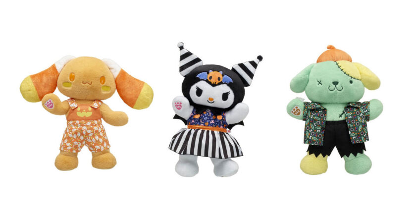 Candy Corn Cinnamonroll, Spooky Bat Kuromi, and Zombie Pomppompurin Build-A-Bear