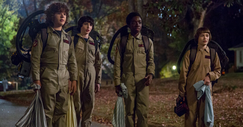 Gaten Matarazzo, Finn Wolfhard, Caleb McLaughlin, and Noah Schnapp in Stranger Things 2, "Chapter 2: Trick or Treat, Freak"