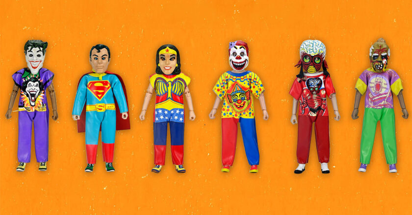 The Joker, Superman, Wonder Woman, Clown, Metaluna Mutant, and Spooky Monster Ben Cooper Costume Kids figures